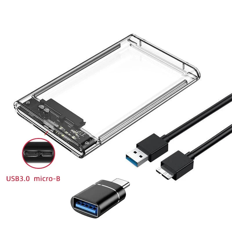 Gennemsigtigt 2,5” HDD SSD USB-C-Kabinet