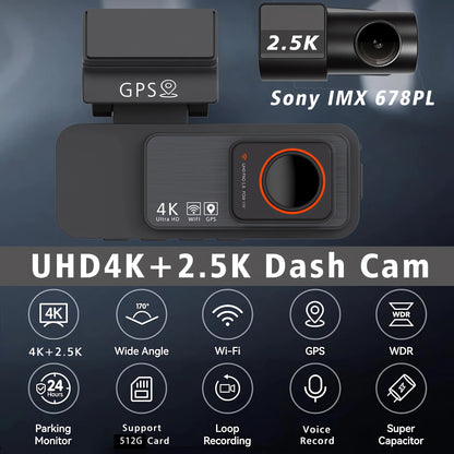 4K Dashcam med GPS og Bakkamera