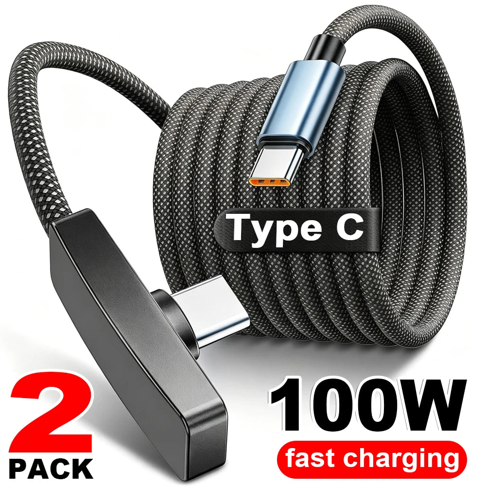 100W USB-C-Kabel med 90° Vinkel til Hurtig Opladning