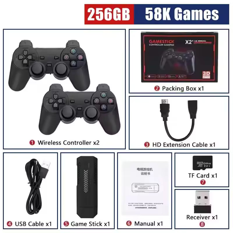 X2 Plus GD10 Pro 4K Retrospilkonsol med Trådløse Controllere, 3D HD-Gaming, 50 Emulatorer og 64 GB/128 GB/256 GB Lagerplads – Op til 58.000 Spil