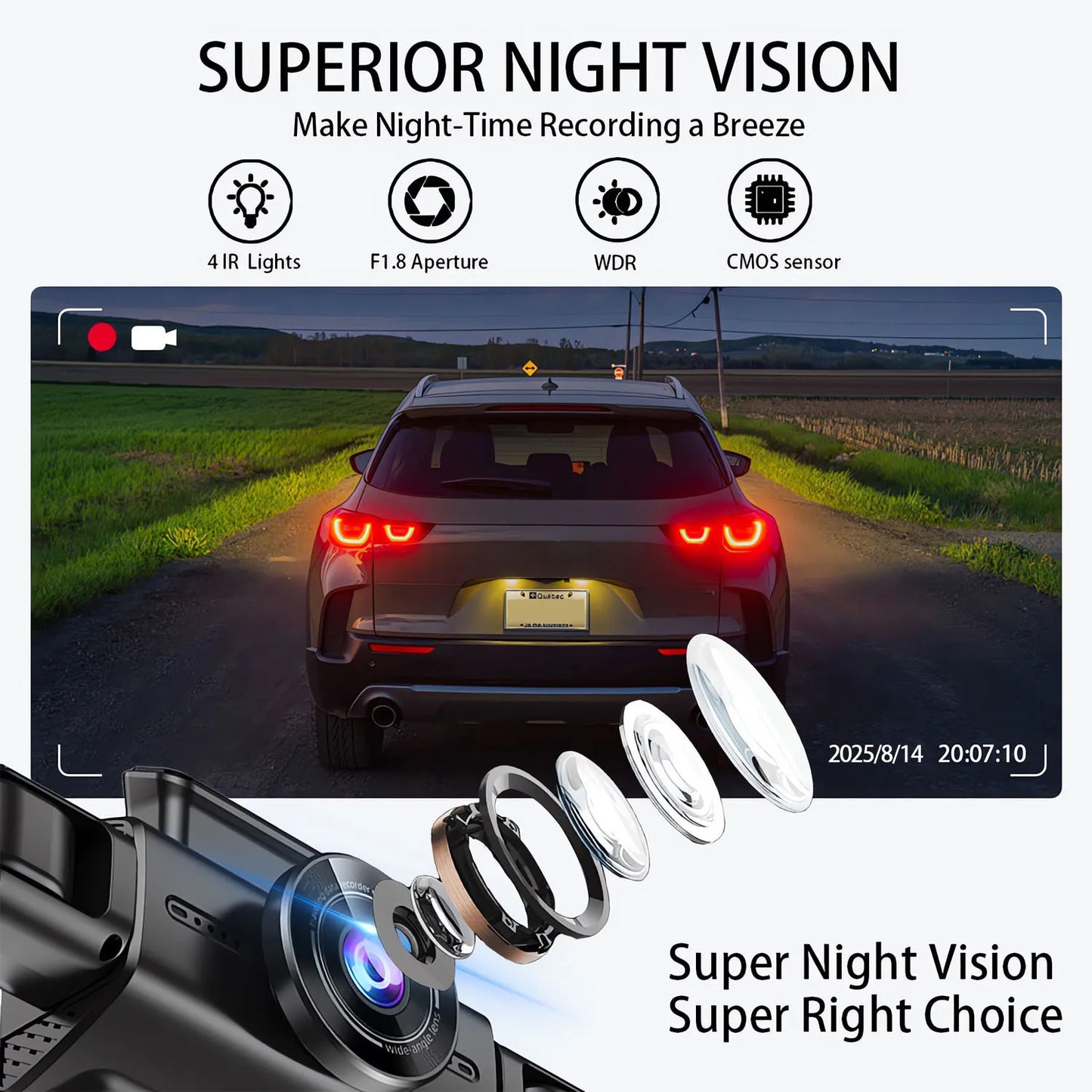 4-Kamera WiFi-Dashcam-System – Full HD-Optagelse Med Nattesyn og Parkeringsovervågning