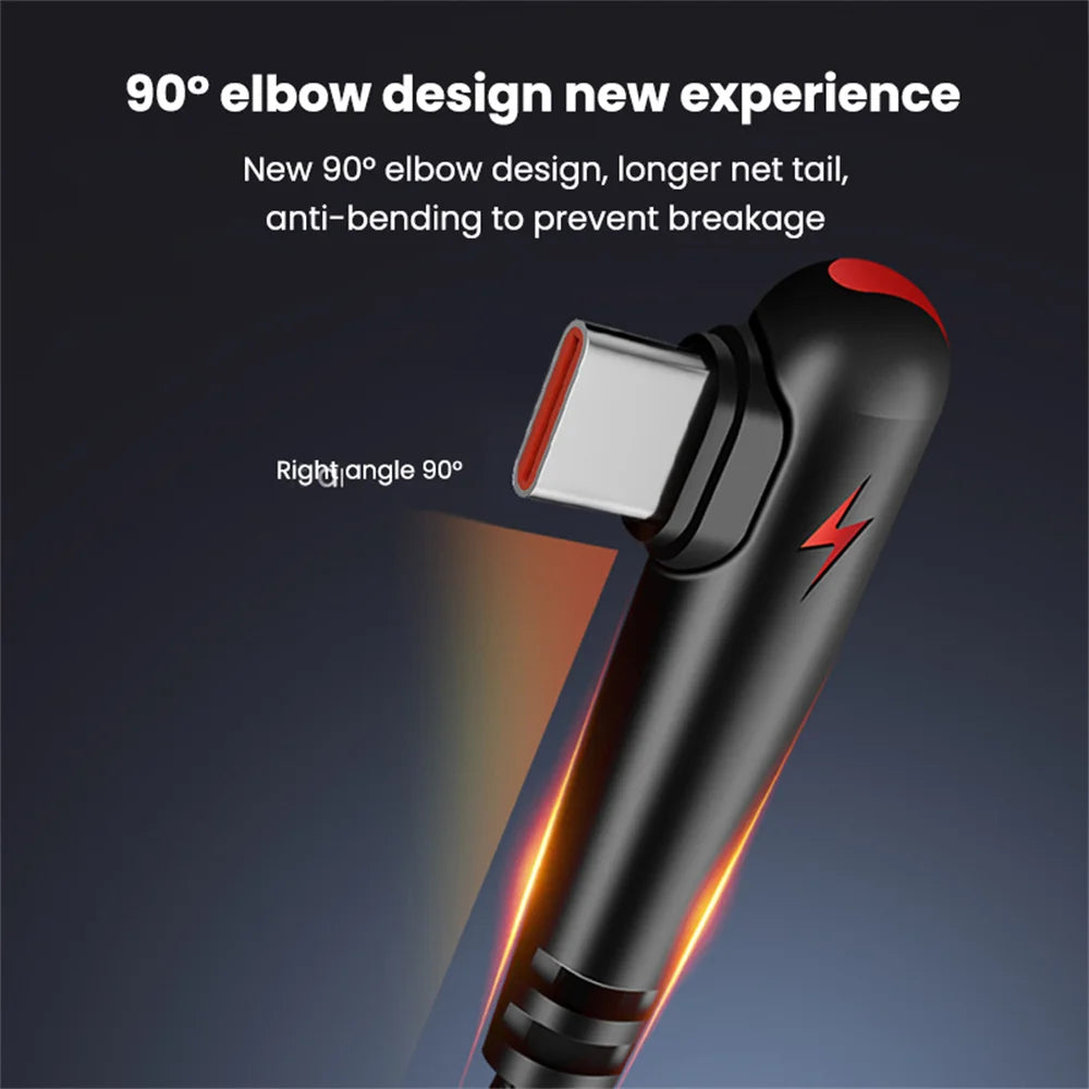 90 Graders USB-C Hurtigopladningskabel 120W
