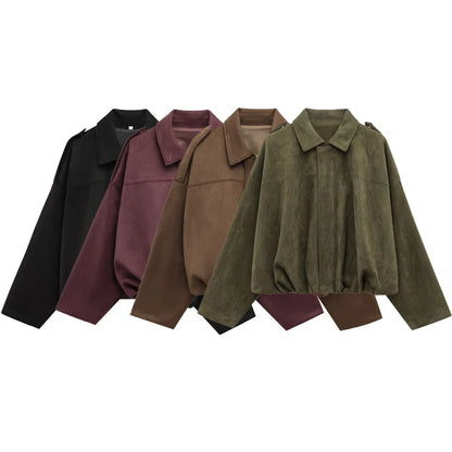 Dame Bomberjakke i Ruskind med Lynlås