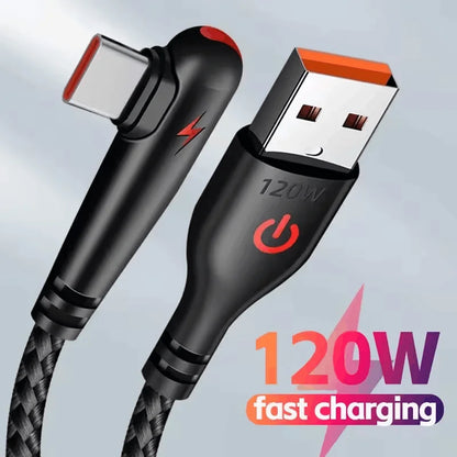 90 Graders USB-C Hurtigopladningskabel 120W