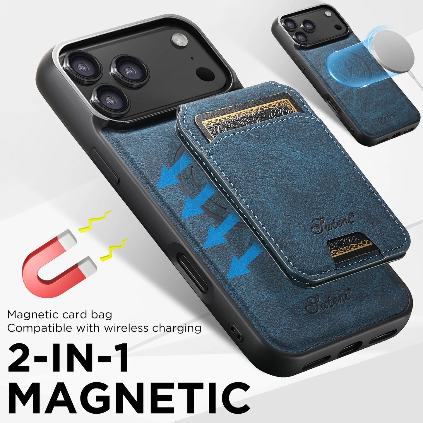 Telefoncover med Trådløs Opladning og Kortholder