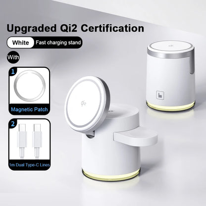 3-i-1 Udtrækkelig Qi2 Opladningsstander til iPhone, AirPods og Apple Watch