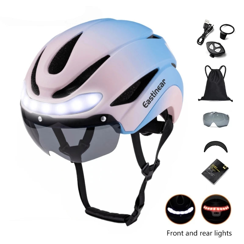 Cykelhjelm med LED-Lys og Visir