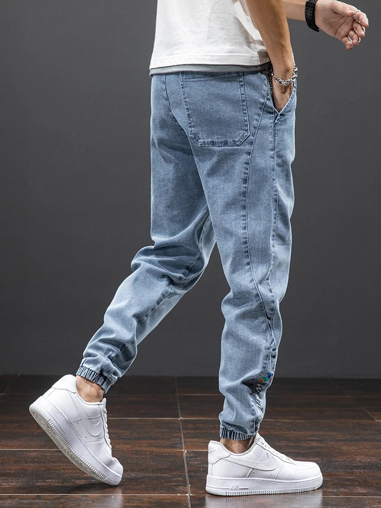 Herre Streetwear Cargo Jeans Sort og Blå