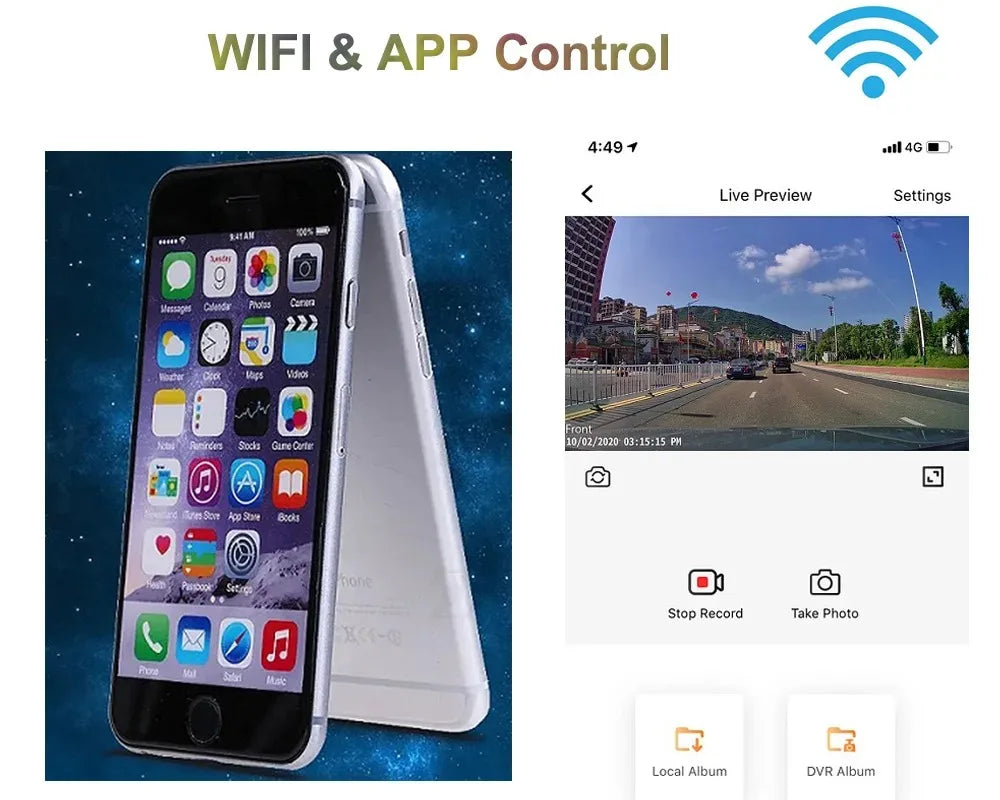 4K HD WiFi Bilkamera med Parkeringssensor og App-styring