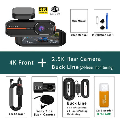 4K WiFi Dashcam med Front- og Bagkamera