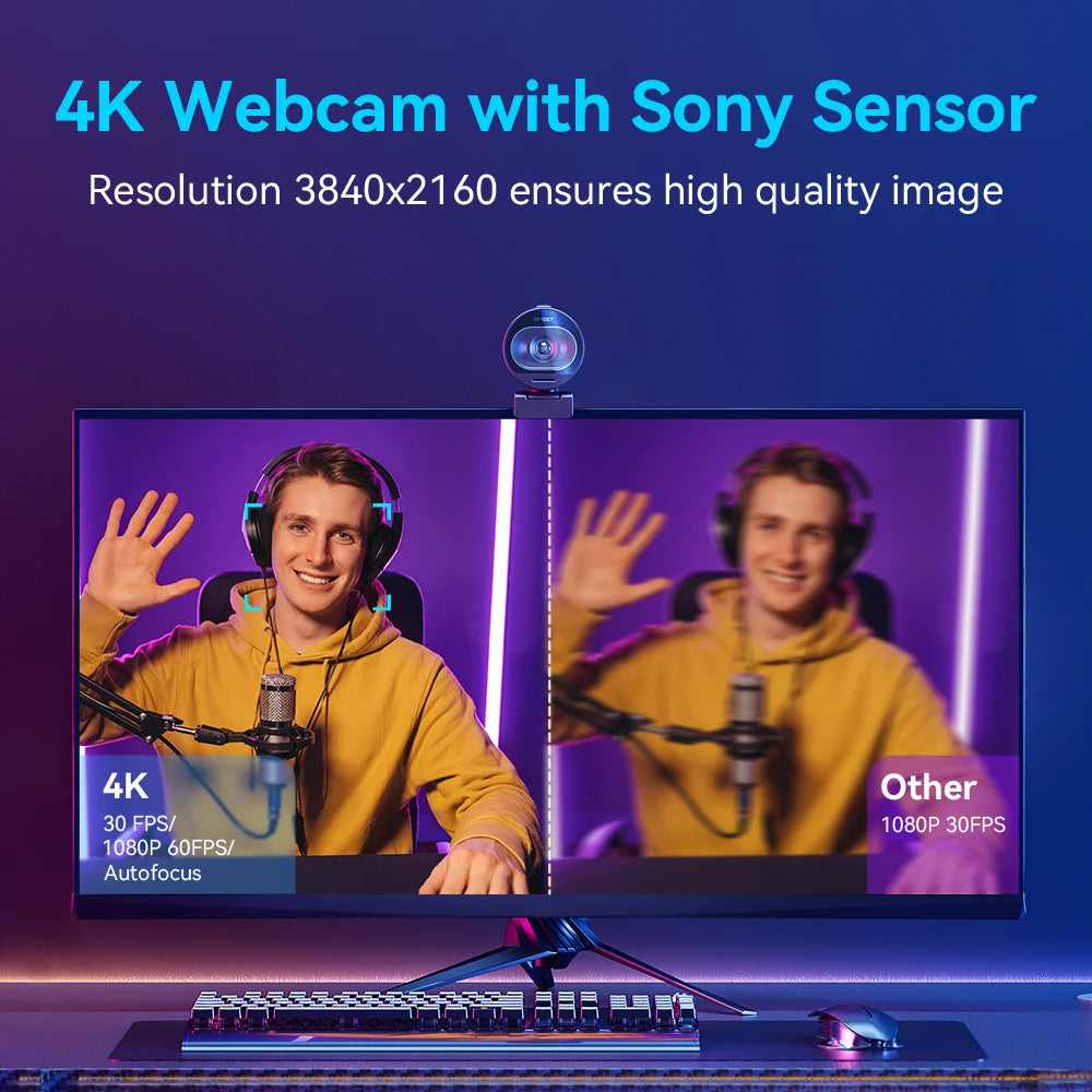 4K Autofokus Webcam med Mikrofon