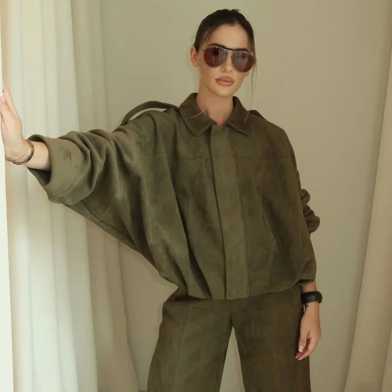 Dame Bomberjakke i Ruskind med Lynlås