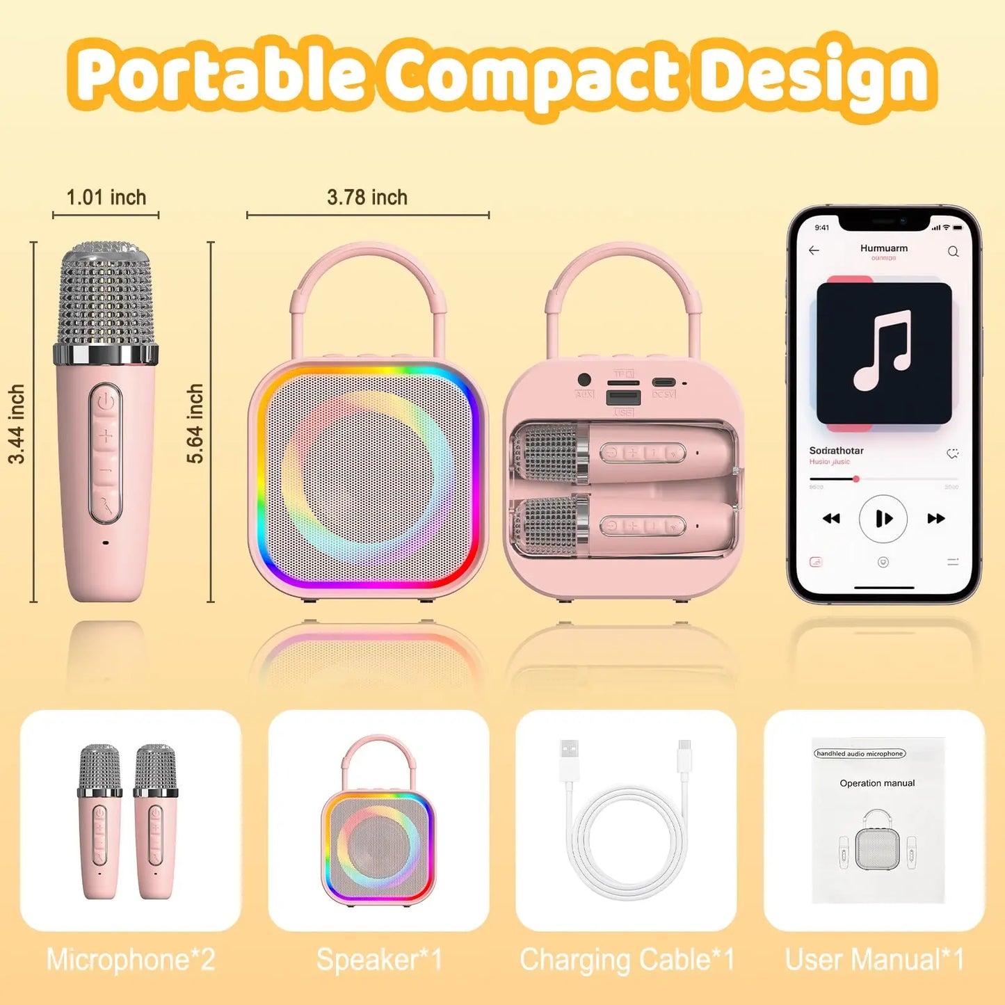 Mini Bluetooth Karaoke Højttaler til Børn med 2 Mikrofoner