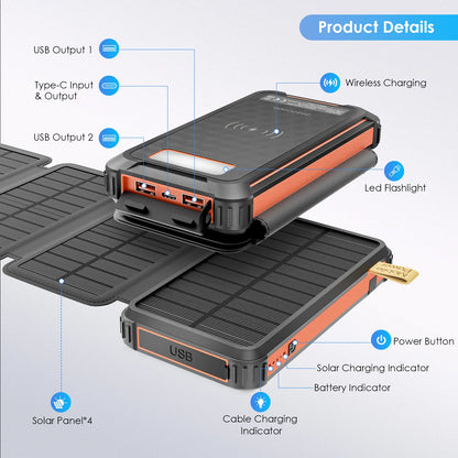Foldbar Solcelle Powerbank til Camping og Udendørs Brug