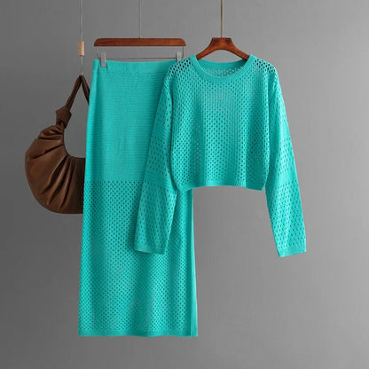 Dame Striktrøje og Nederdel Sæt