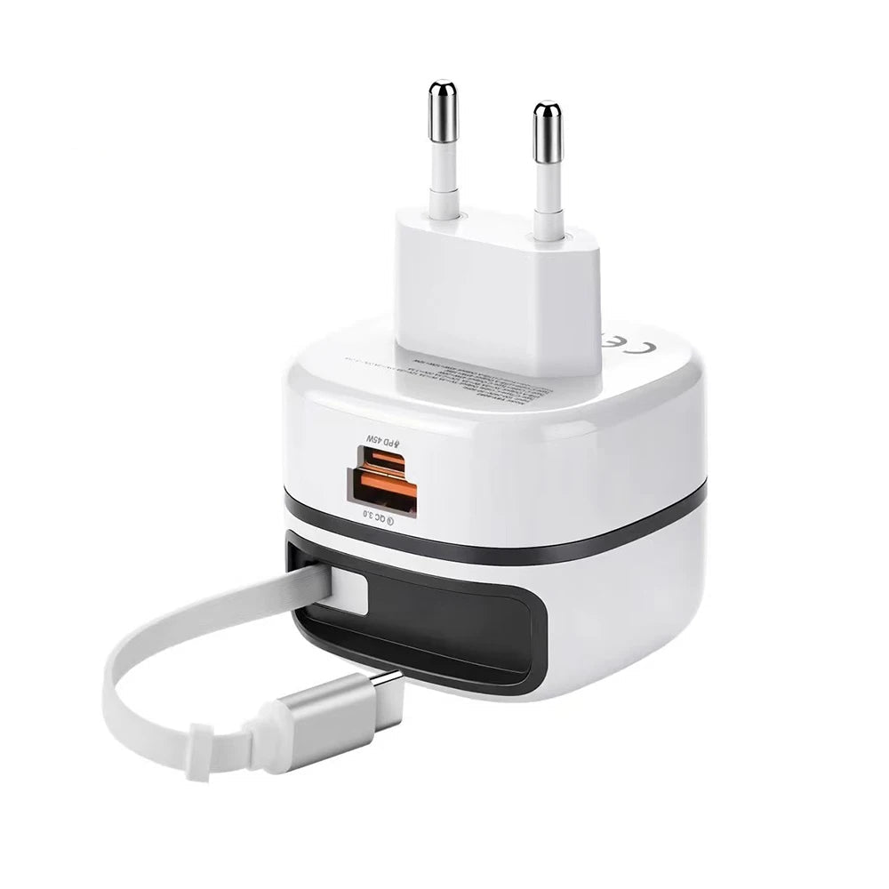 65W USB-C Hurtigoplader med Udtrækkeligt Kabel