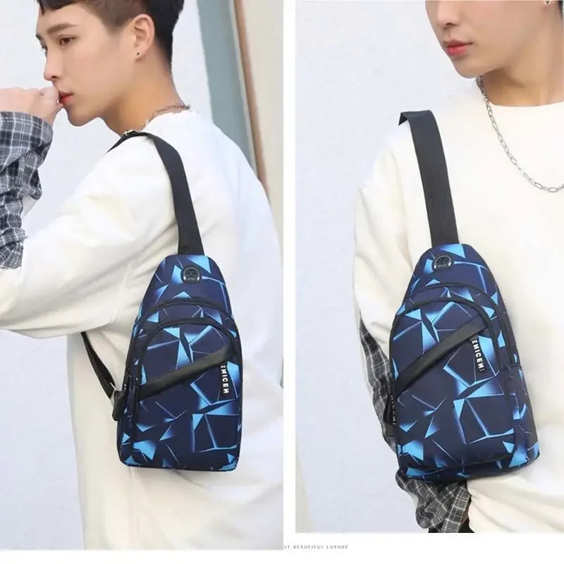 Herre Casual Crossbody Brysttaske med Geometrisk Mønster