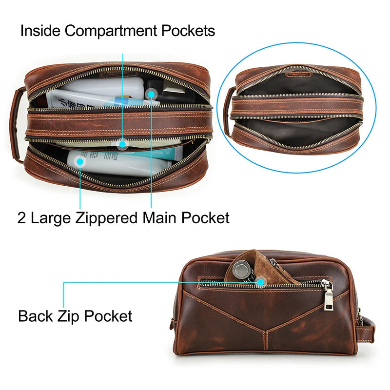 Herre Rejsetoilettaske i Ægte Læder