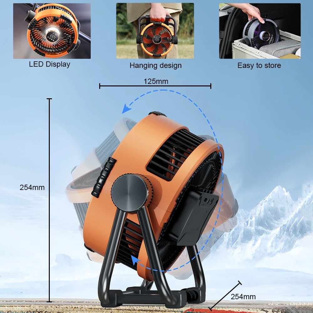 Genopladelig Campingventilator med Lys
