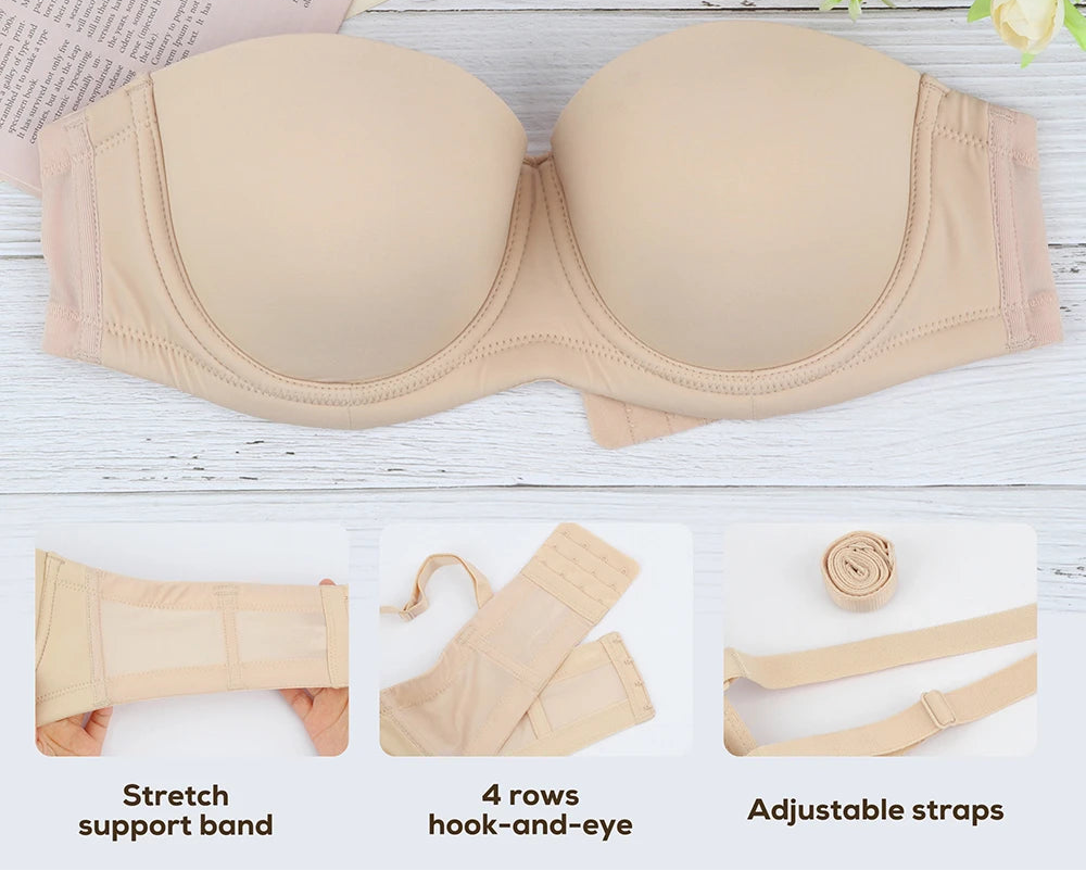 Plus Size Stropløs Push-Up BH til Stor Barm