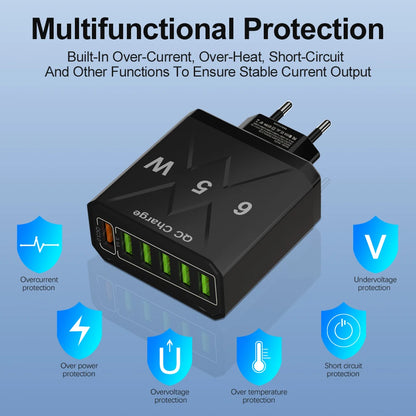 65W USB Hurtigoplader med 6 Porte
