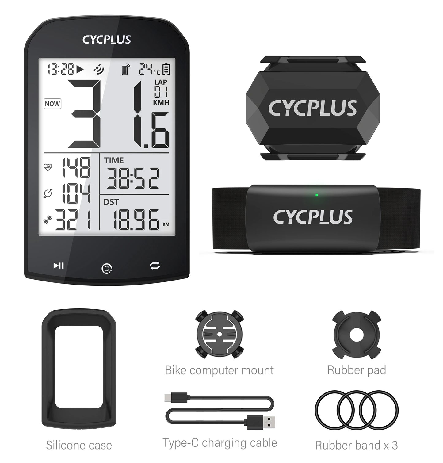 Smart GPS-Cykelcomputer med Hastighedsmåling og Medfølgende ANT+/Bluetooth-Pulsbælte til Komplet Præstationsovervågning