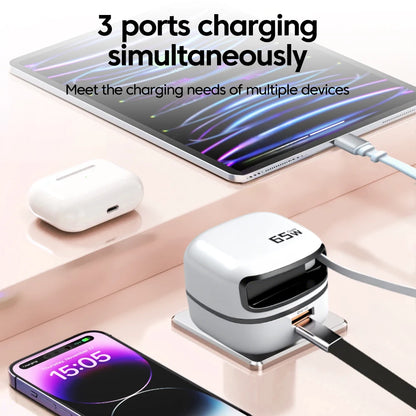 65W USB-C Hurtigoplader med Udtrækkeligt Kabel