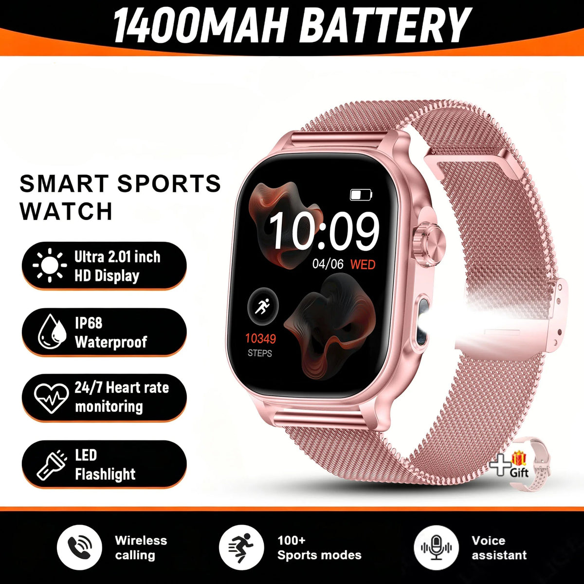 Smartwatch med Pulsmåler og Bluetooth-Opkald
