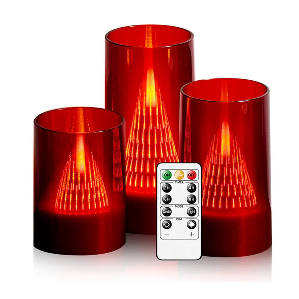 3 Stk. Flammefri LED-Stearinlys med Flammeeffekt
