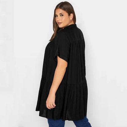 Plus Size Sort Løs Sommerbluse til Kvinder – Elegant og Komfortabel