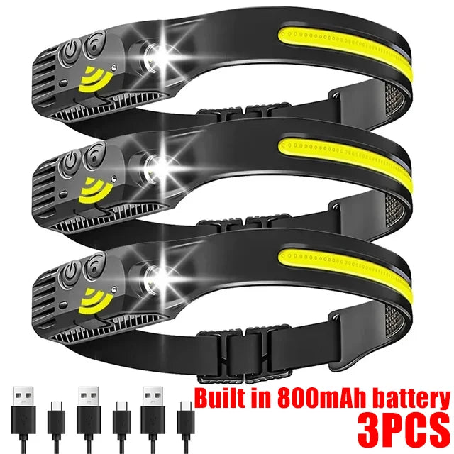 Vandtæt USB-Genopladelig COB+LED Pandelampe