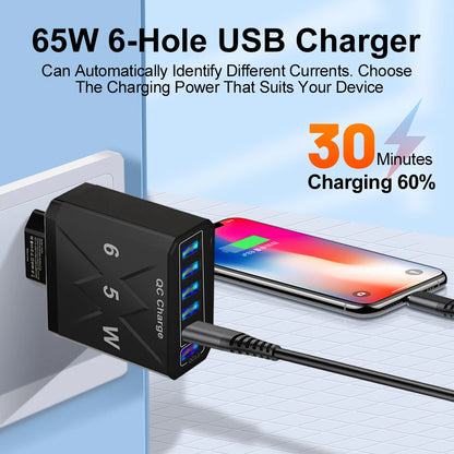 65W USB Hurtigoplader med 6 Porte