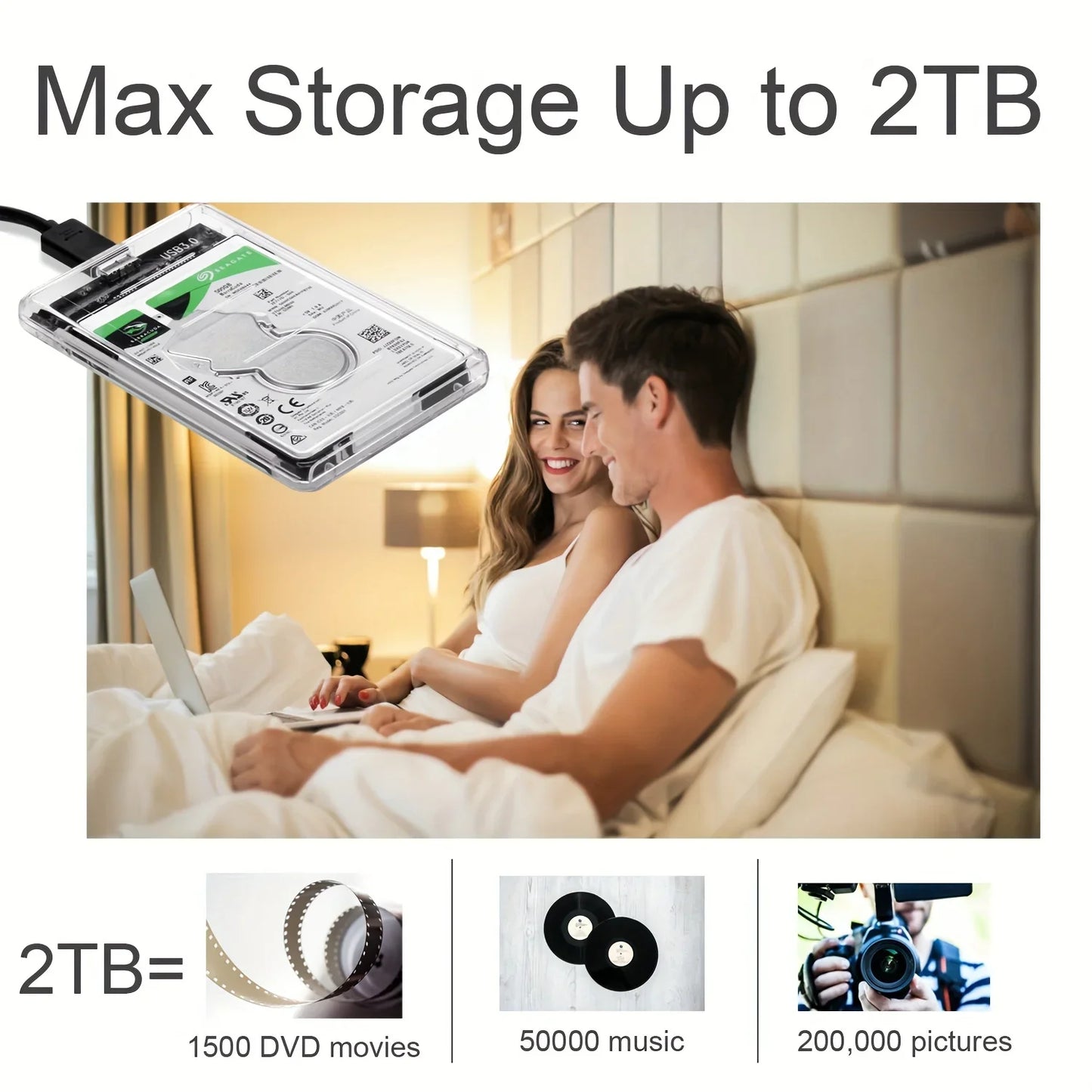 Gennemsigtigt 2,5” HDD SSD USB-C-Kabinet