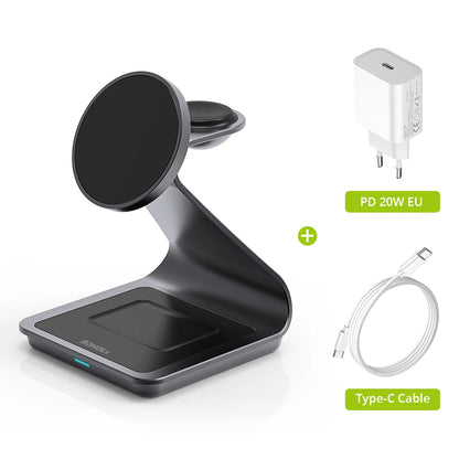 3-i-1 Trådløs Opladningsstation til iPhone, Apple Watch og AirPods