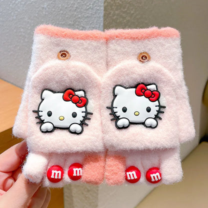 Hello Kitty Børn Halvfinger Vinterstrikkede Handsker