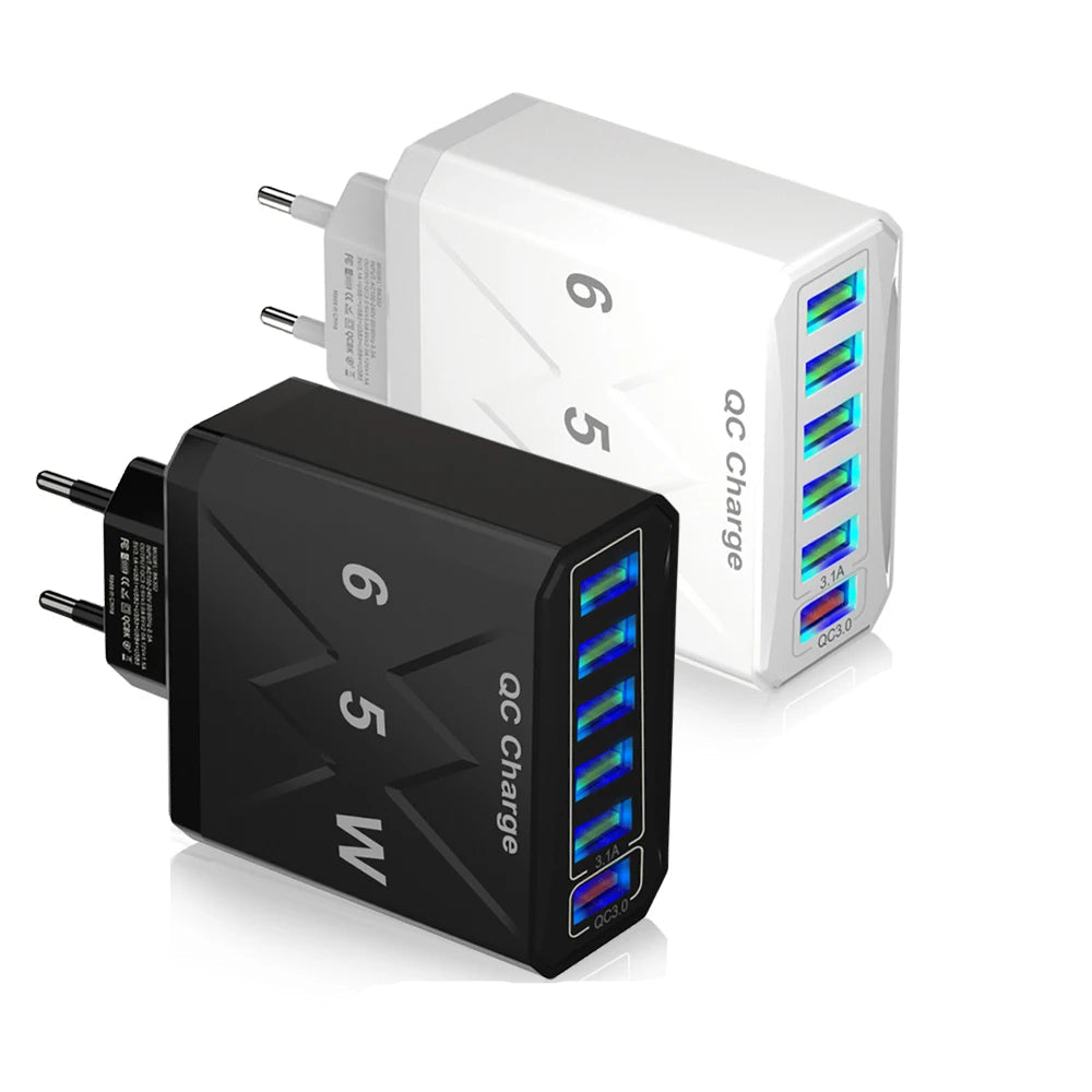 65W USB Hurtigoplader med 6 Porte