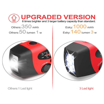 Bærbar Solcelledrevet Nødradio med Håndsving og Lommelygte