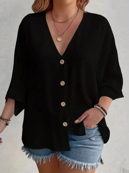 Plus Size Dame T-shirt med V-hals