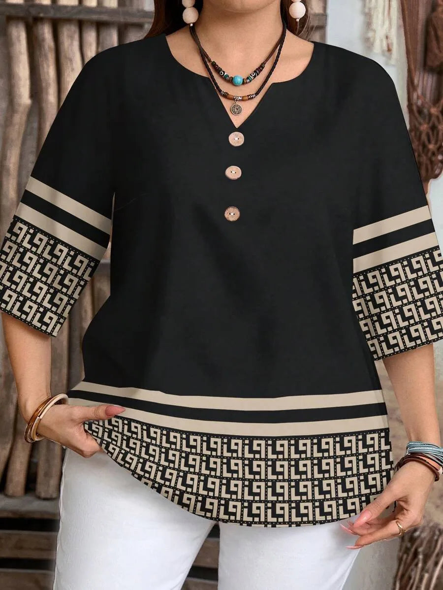 Plus Size Retro Sommerskjorte med Knapdetaljer