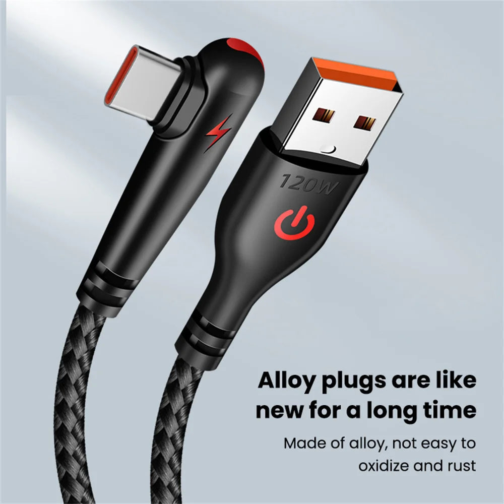 90 Graders USB-C Hurtigopladningskabel 120W