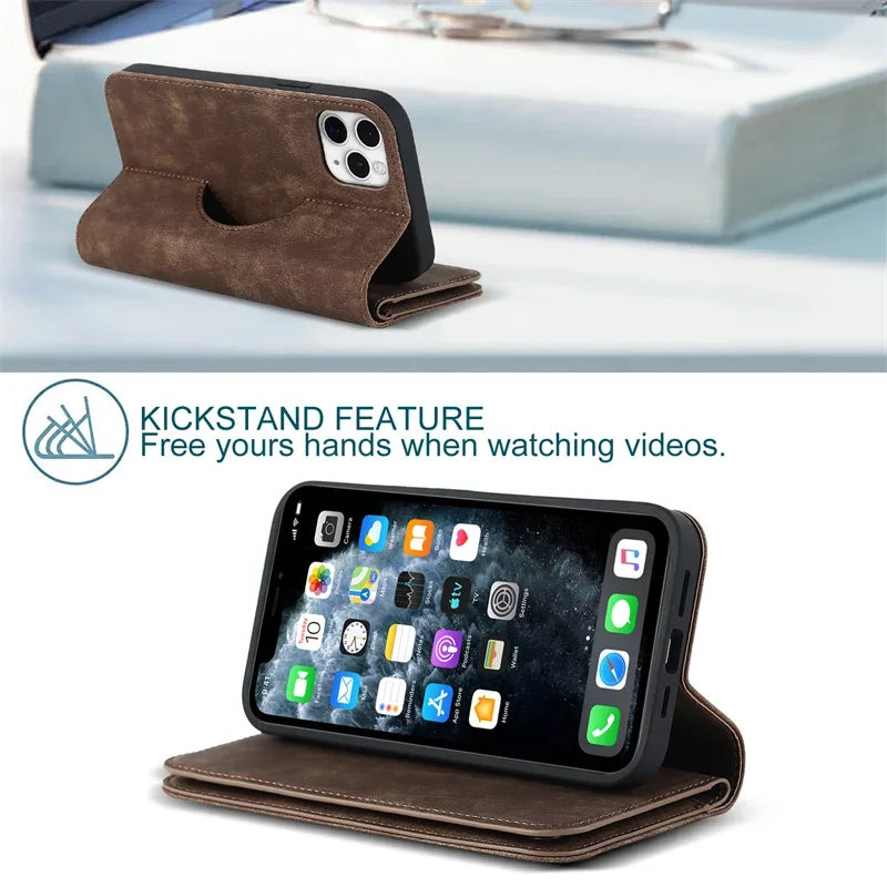 Magnetisk Læder Pung Cover til iPhone
