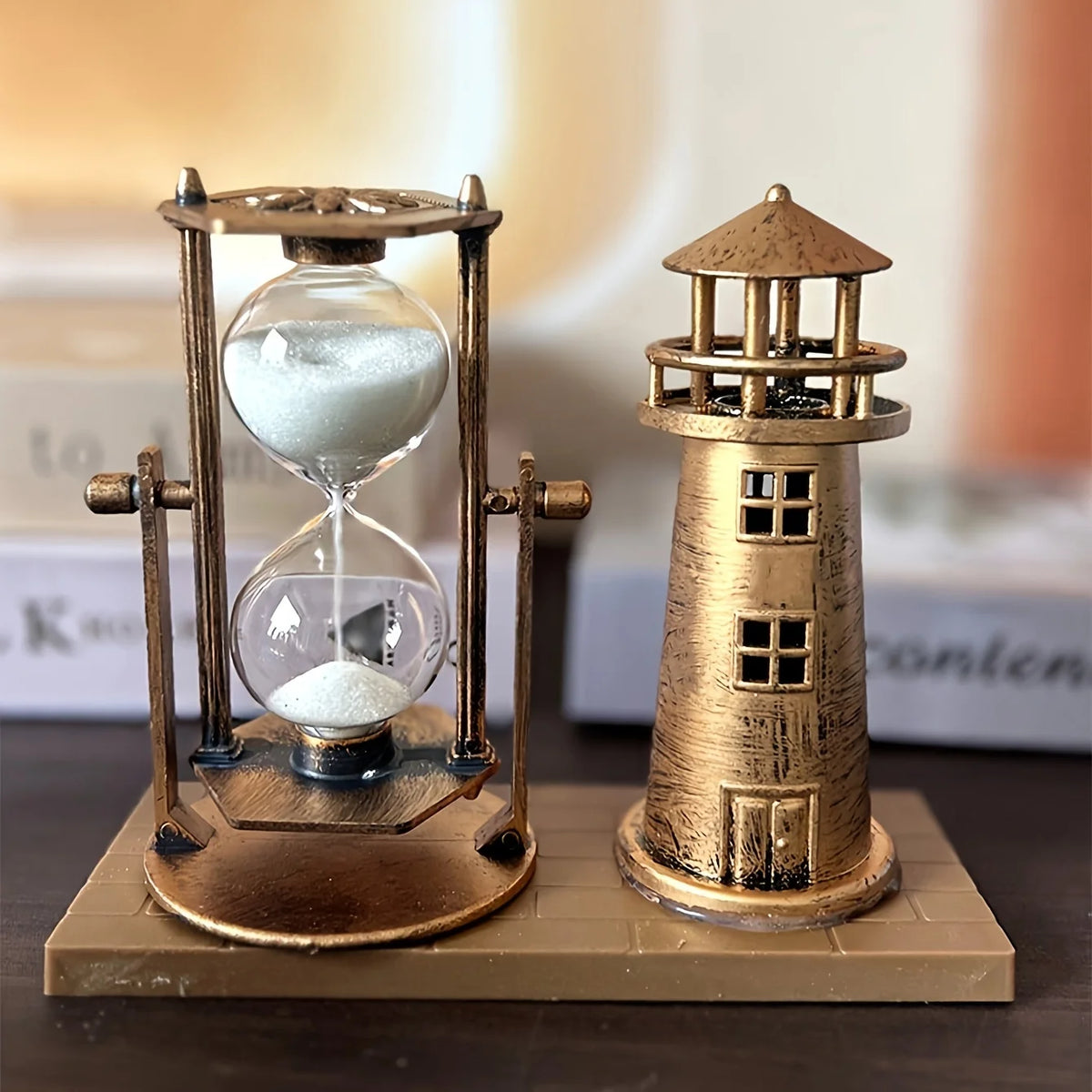 Vintage Fyrtårn med Timeglas i Bronzefarve