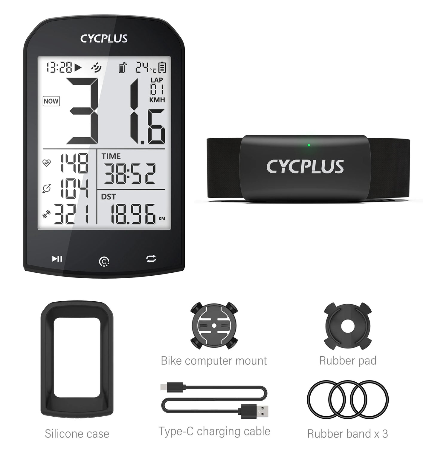 Smart GPS-Cykelcomputer med Hastighedsmåling og Medfølgende ANT+/Bluetooth-Pulsbælte til Komplet Præstationsovervågning