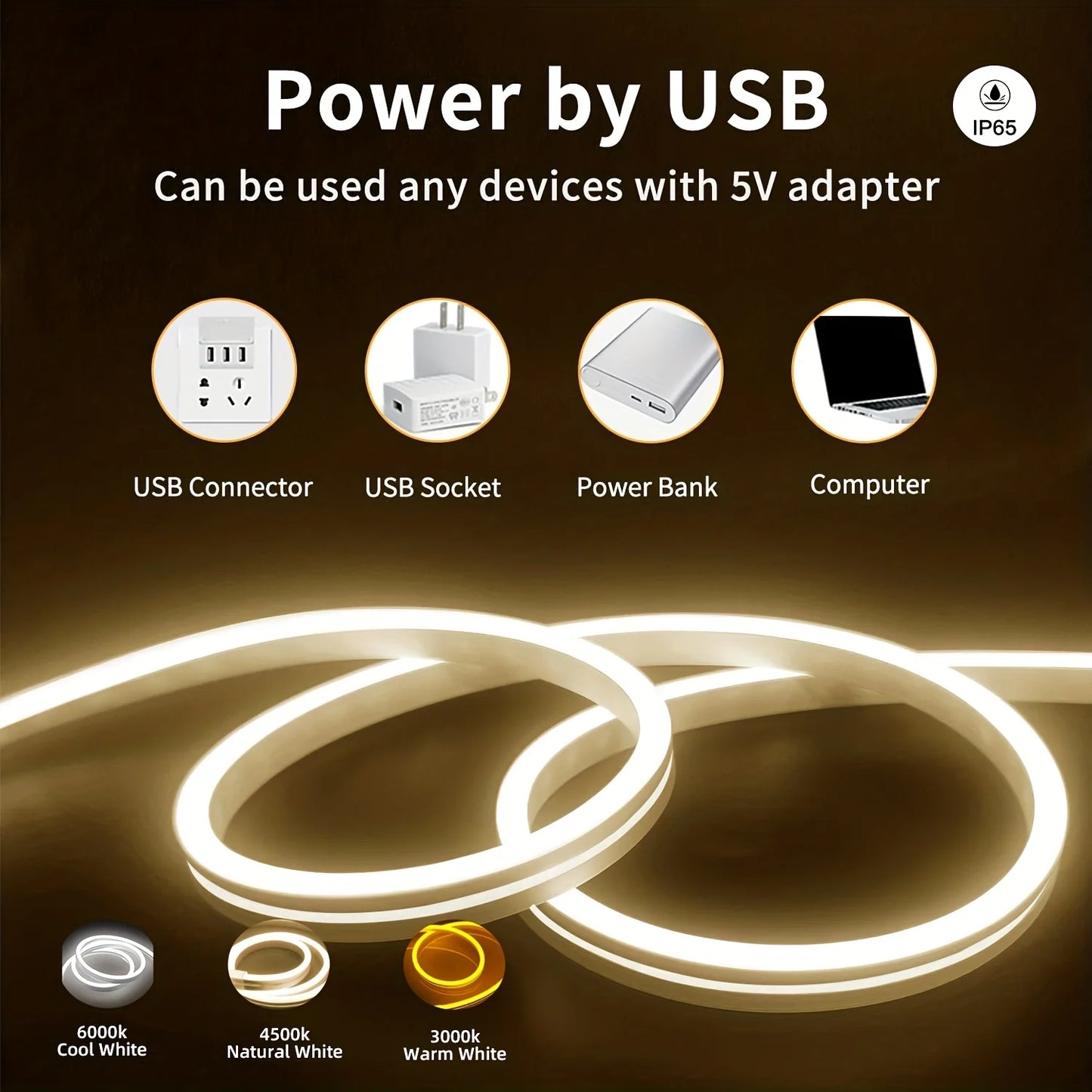 LED Neon Lysstrimmel med USB og Touchdæmper