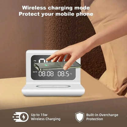 Vækkeur med Trådløs Oplader til iPhone og Samsung
