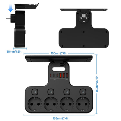 T-formet Strømskinne med USB og Natlys