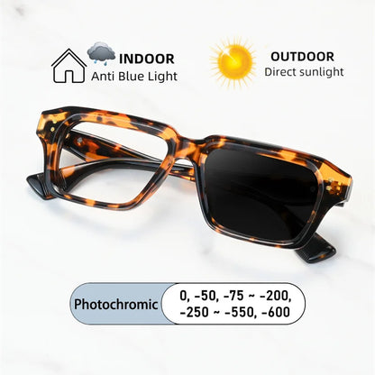 Firkantede Styrkebriller med Fotokromiske Glas og Blåt Lysfilter
