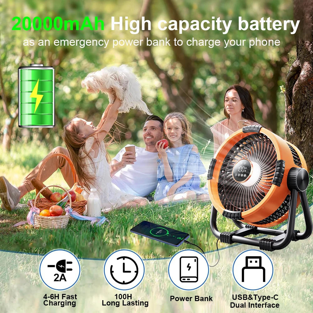 Genopladelig Campingventilator med Lys