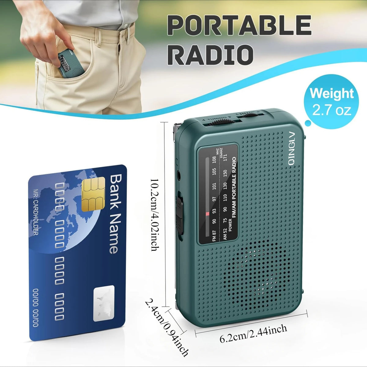 Mini Bærbar AM/FM-Radio med Hovedtelefonstik