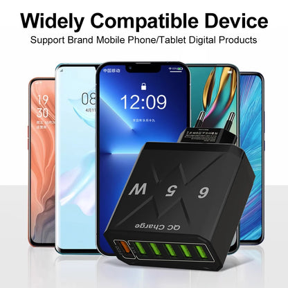 65W USB Hurtigoplader med 6 Porte